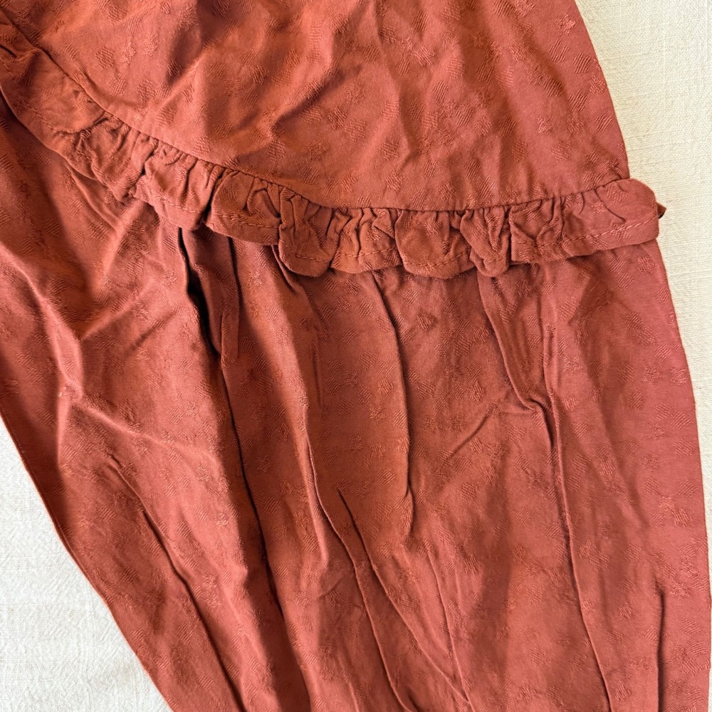 Knox Rose Rust Brown Clip Dot Peasant Blouse Tassel Tie Balloon Sleeve NWT XS - Picture 2 of 13